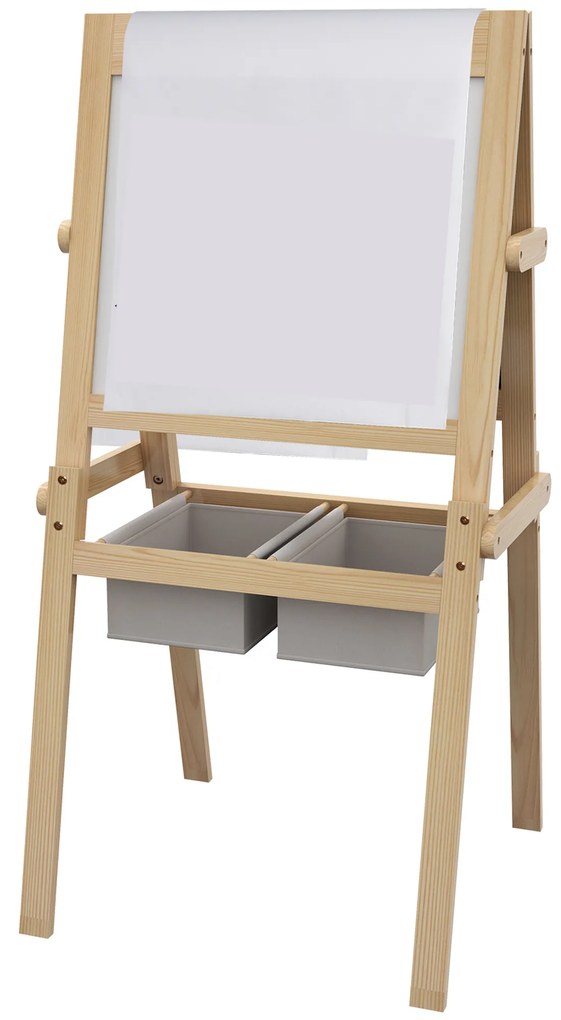 AIYAPLAY Cavalete para Crianças 3 em 1 com Quadro preto e Quadro Branco para Desenhos com Rolo de Papel 58x50,5x109 cm Madeira