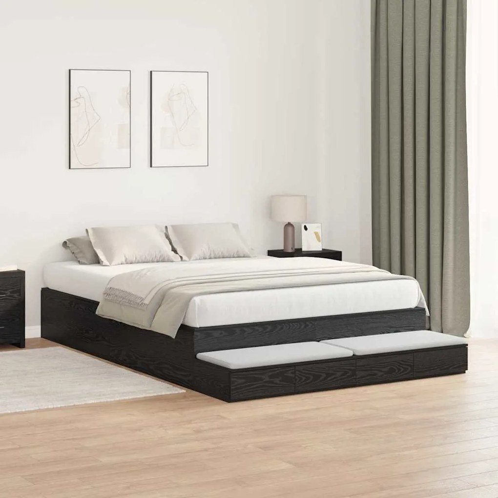 Cama com Arrumação em Carvalho Preto 150x200 cm