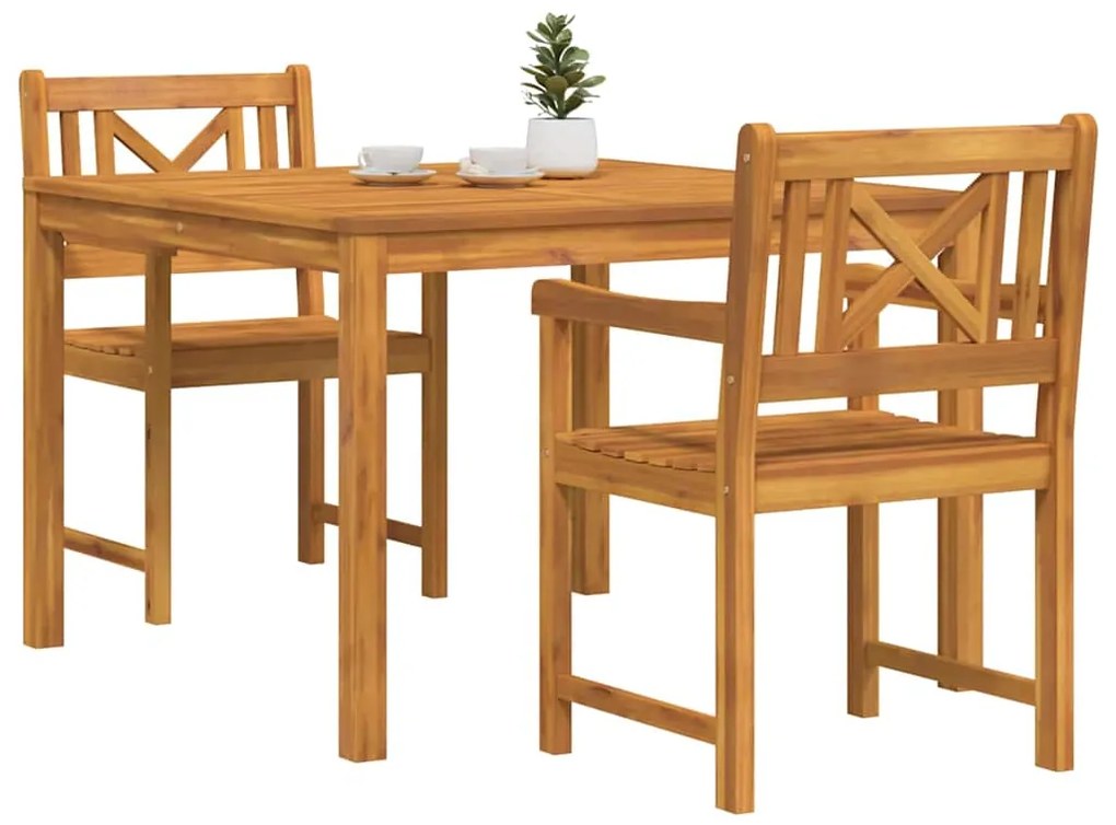 Conjunto de Jantar para Jardim - 3 Peças em Madeira Sólida de Acácia