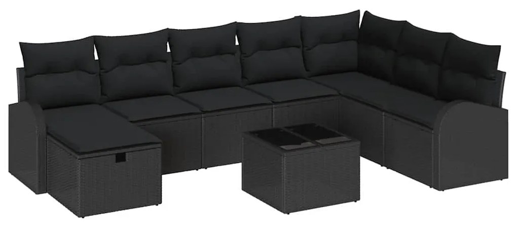 Conjunto de Sofá de Jardim com Almofadas de 9 Peças Preto Rattan Polié