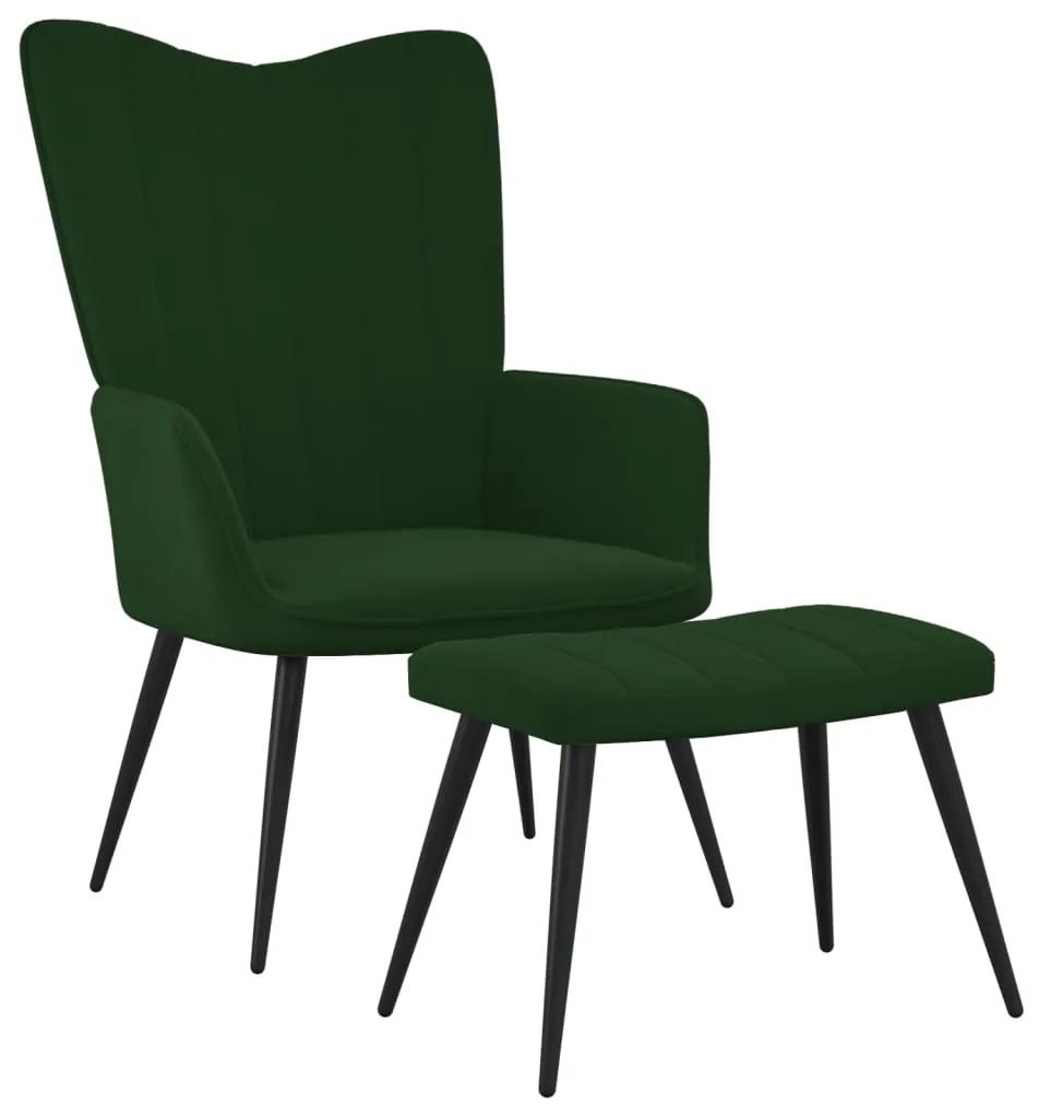327690 vidaXL Cadeira de descanso com banco veludo verde-escuro