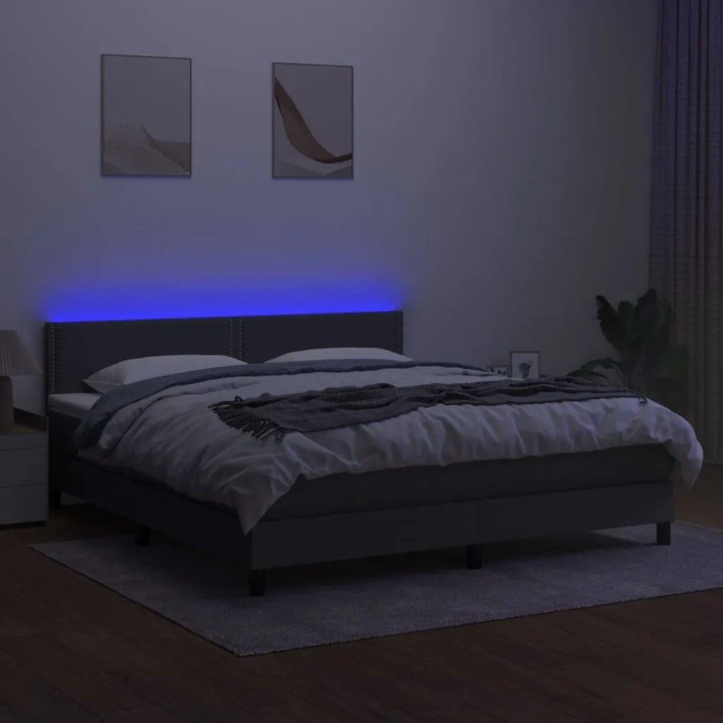 Cama box spring c/ colchão e LED 180x200 cm tecido cinza-escuro