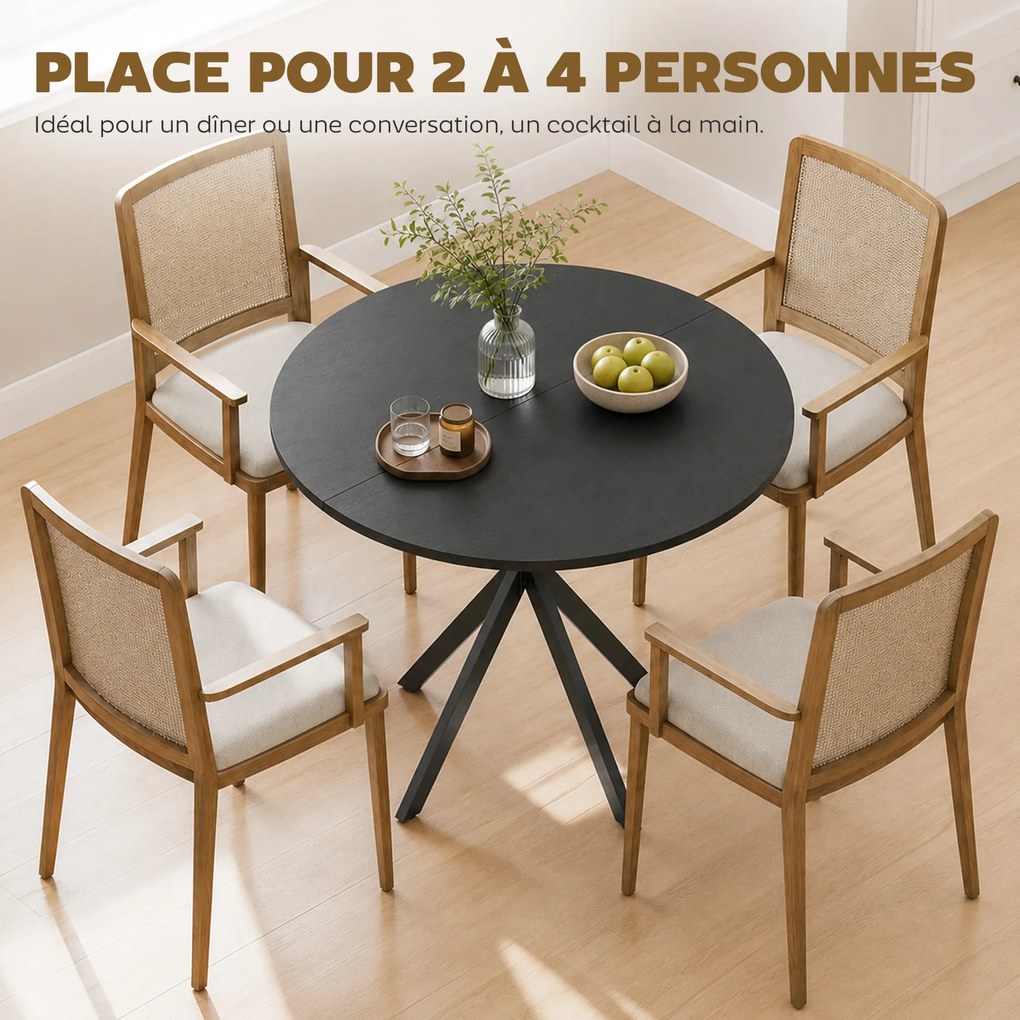 Mesa de Jantar Redonda, 80 x 80 x 75 cm (CADEIRAS NÃO INCLUIDAS), Estrutura Cruzada em Aço, Preta