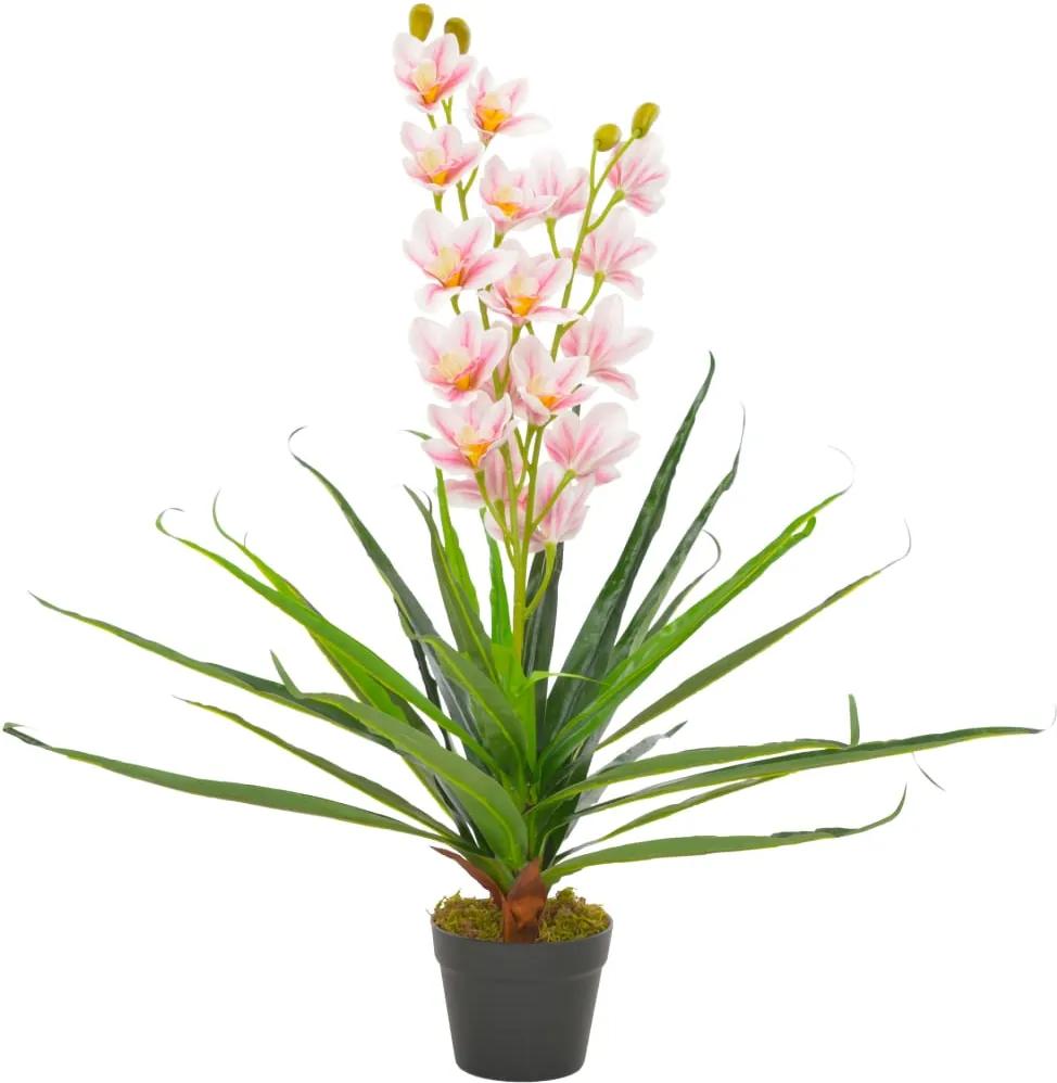 Planta orquídea artificial com vaso 90 cm rosa