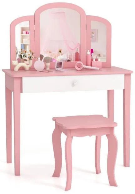 Conjunto de penteadeira infantil, penteadeira de princesa com banqueta - branco