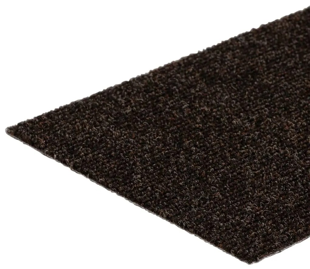 Tapetes escada adesivos retang. 15 pcs 76x20 cm castanho-escuro
