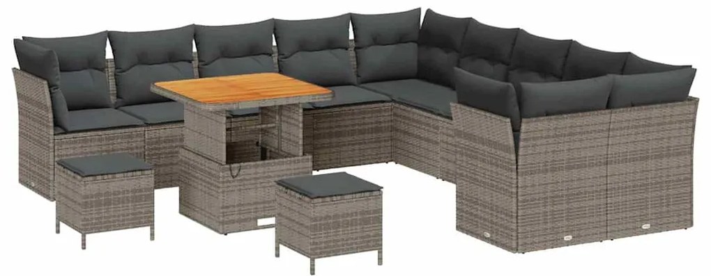 Conjunto de Sofá para Jardim com 13 Peças com Almofadas Cinza Rattan P