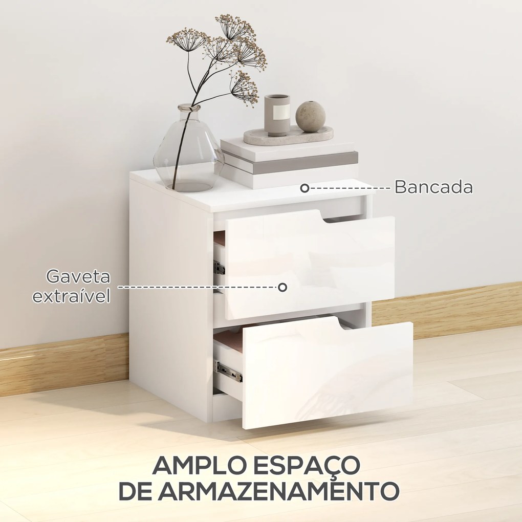 Mesa de Cabeceira Moderna Mesa de Cabeceira com Gavetas Mesa Auxiliar para Dormitório Sala de Estar 40x40x48 cm Branco