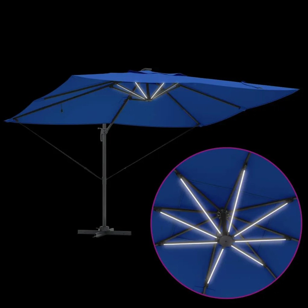 Guarda-sol Cantilever Roma da , com LEDs azuis, medindo 352x251x265 cm