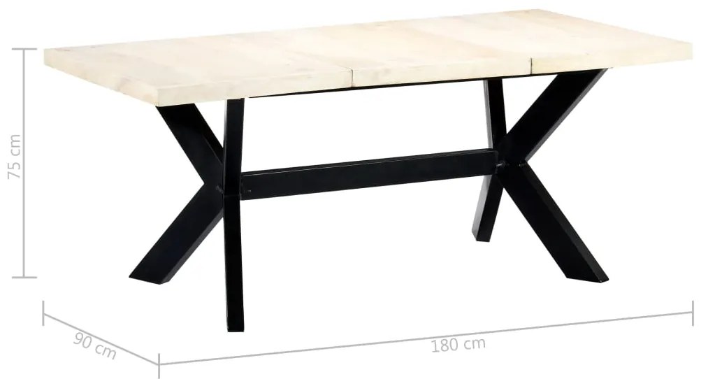 Mesa de jantar 180x90x75 cm madeira de mangueira maciça branco