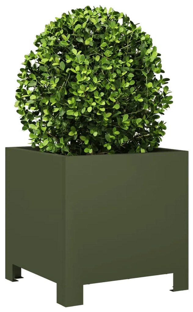 Vaso/floreira de jardim 2 pcs 30x30x30 cm aço verde azeitona