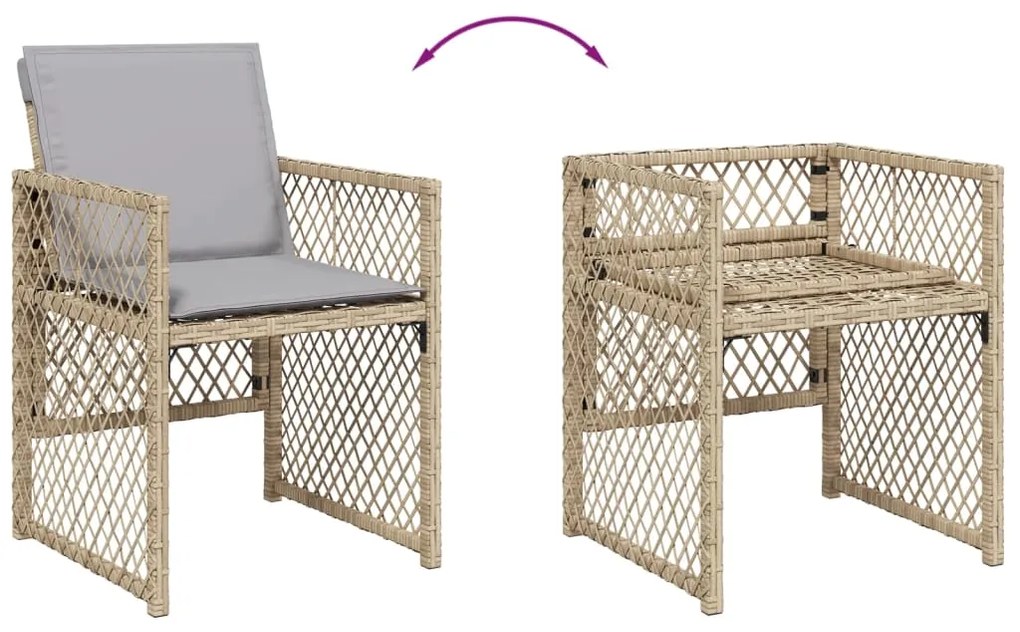 17 pcs conjunto de jantar p/ jardim c/ almofadões vime PE bege