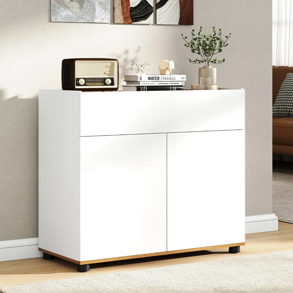 Aparador, armário de Cozinha 80 × 35 × 70 cm com arrumação em madeira com 1 gaveta e 2 portas Credenza estilo moderno rústico Branco