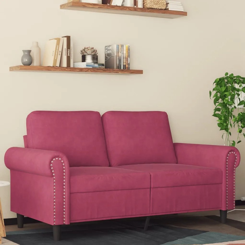 vidaXL Sofá de 2 lugares veludo 120 cm vermelho tinto