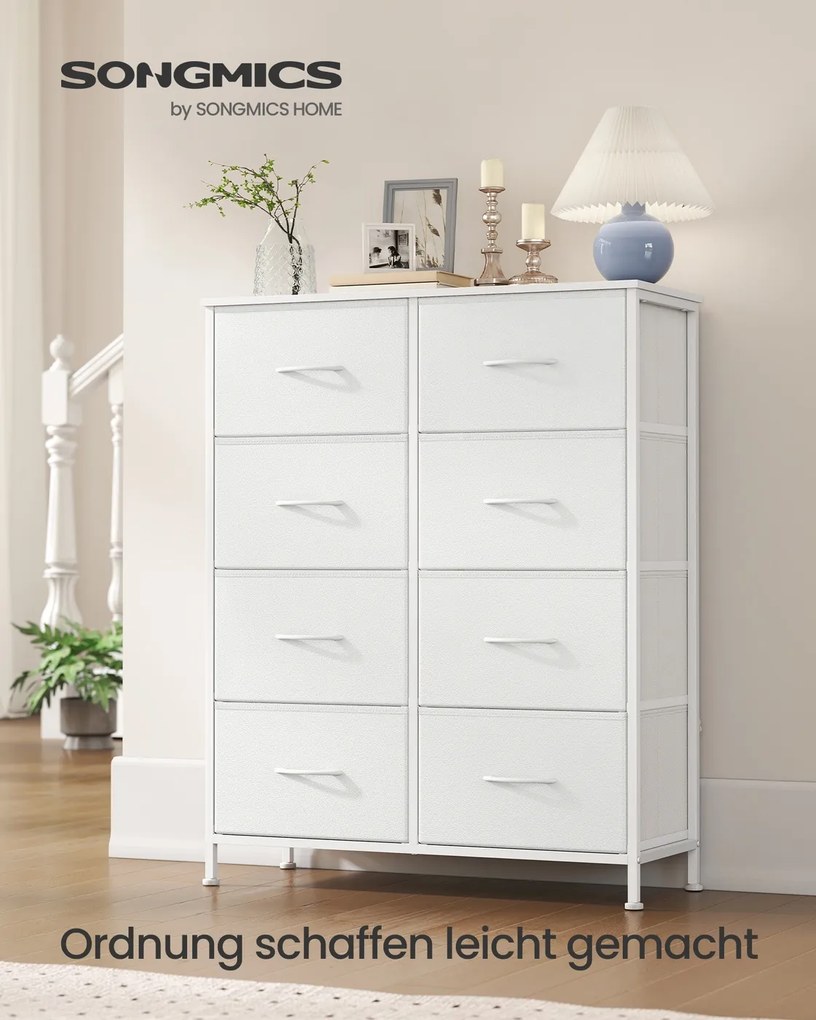 Cómoda com 8 gavetas em tecido 30 x 76,7 x 95,2 cm branco-nuvem e branco-neve