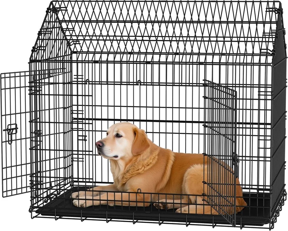 Gaiola para cães, caixa de transporte dobrável, metal 120 x 72,5 x 109 cm Preto