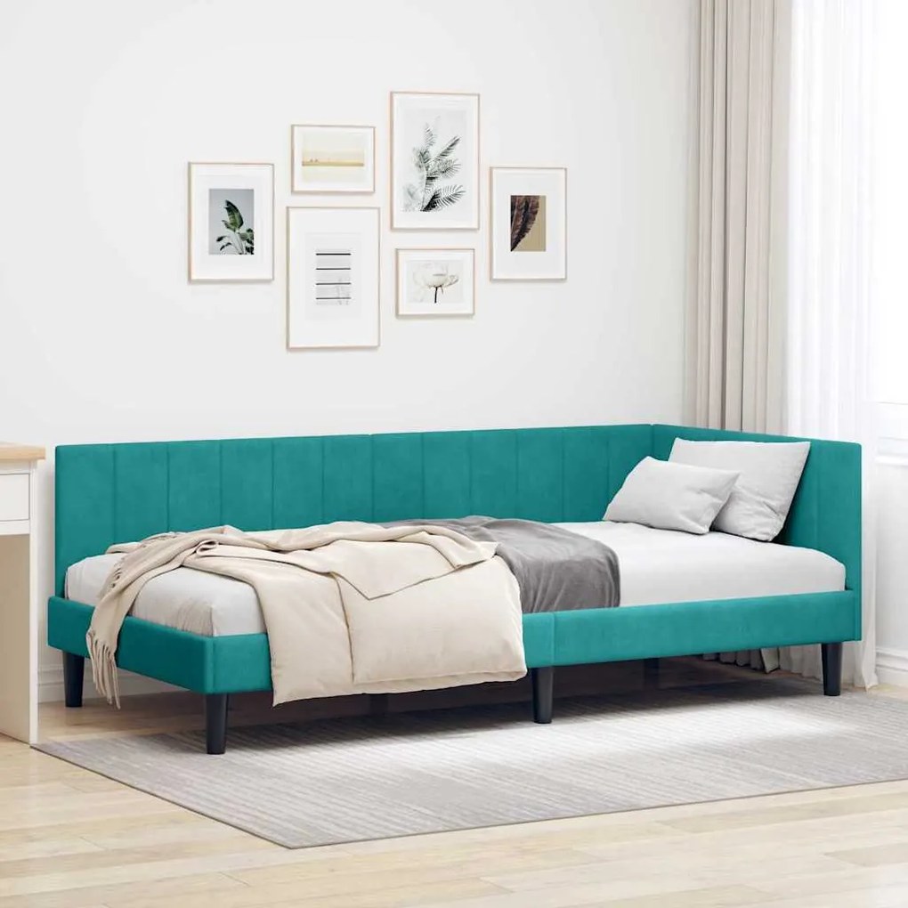 vidaXL Estrutura de Cama de Canto Turquesa 90 cm x 190 cm Veludo