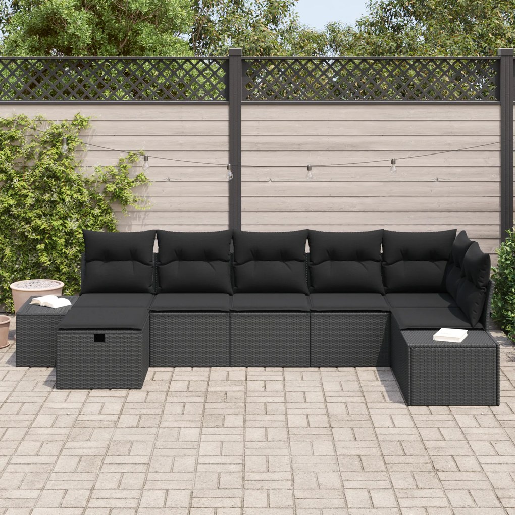 Conjunto de Sofá de Jardim de 7 Peças com Almofadas Rattan Polipropile