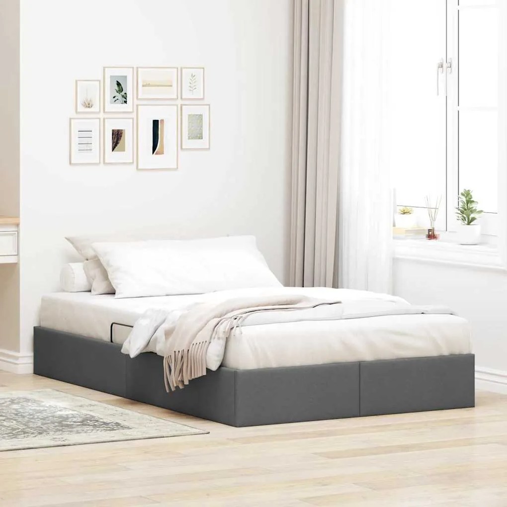 vidaXL Cama com Armazenamento Cinza Escuro 120 x 200 cm tecido