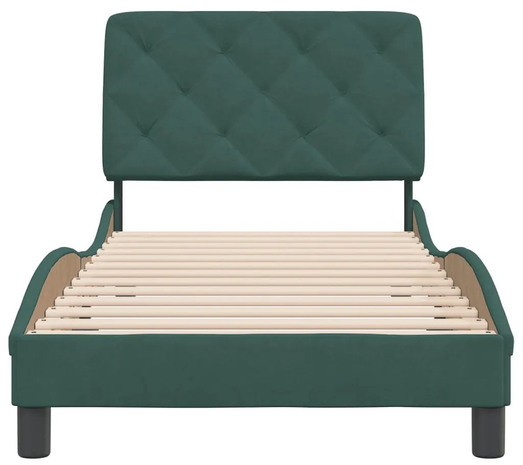 Estrutura de cama c/ cabeceira 90x190 cm veludo verde-escuro