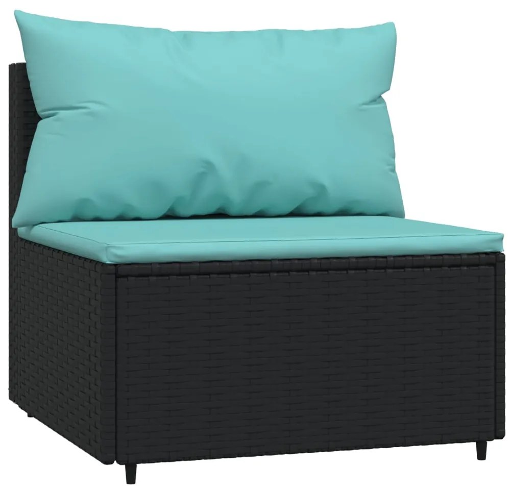 4 pcs conjunto lounge de jardim c/ almofadões vime PE preto