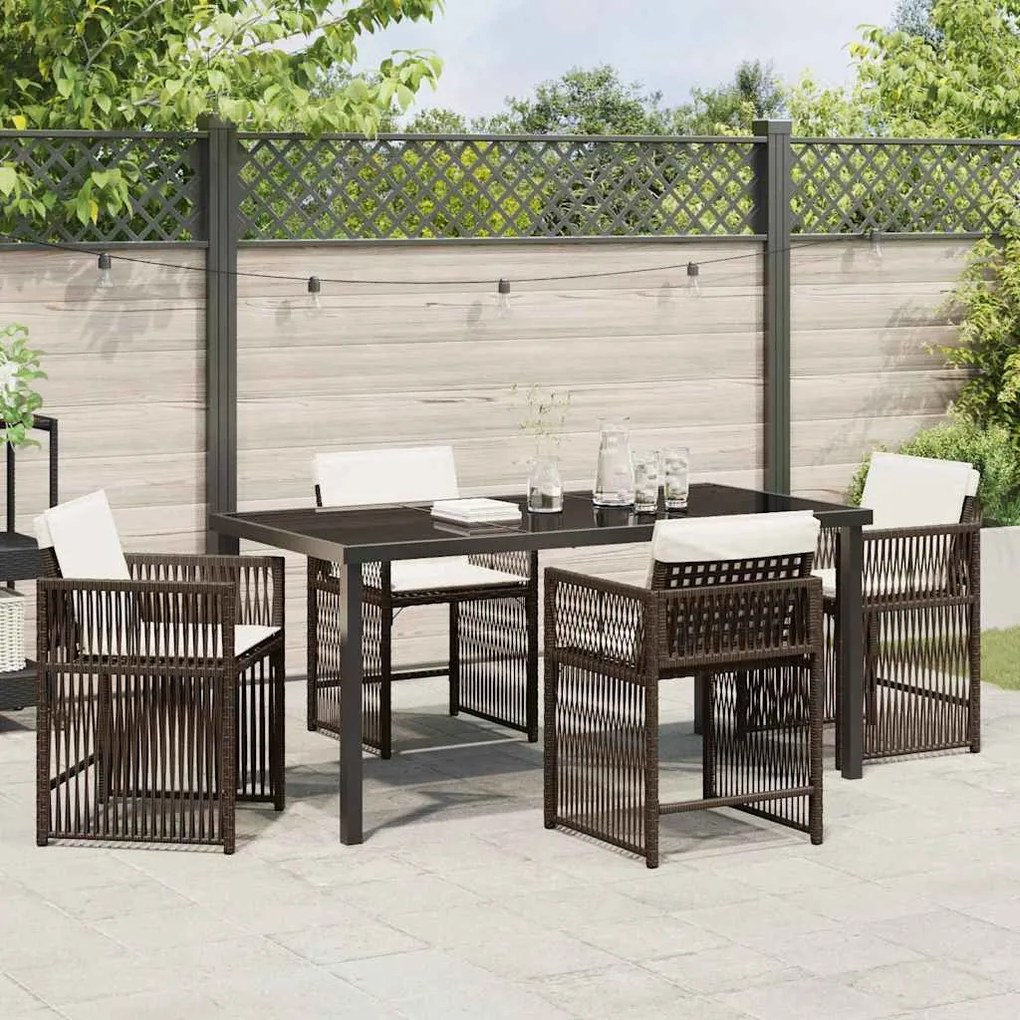Conjunto de Jantar de Jardim de 5 Peças com Almofadas Castanho e Ratta