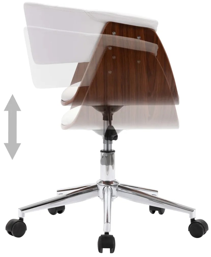 Cadeira escritório giratória madeira curvada/couro arti. branco