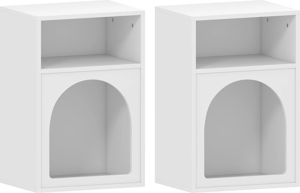 HOMCOM Conjunto de 2 mesas de cabeceira, mesa de cabeceira com compartimentos abertos, design arqueado, 40 x 30 x 60 cm, branco | Aosom Portugal
