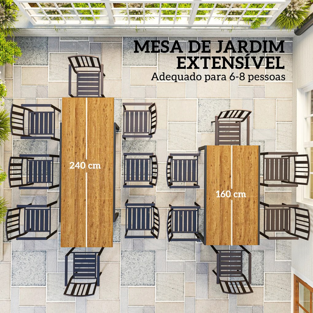 Mesa de Jantar jardim Extensível de 160-240 cm para 6-8 Pessoas (CADEIRAS NÃO INCLUIDAS) Mesa de Jardim Retangular para Terraço Castanho