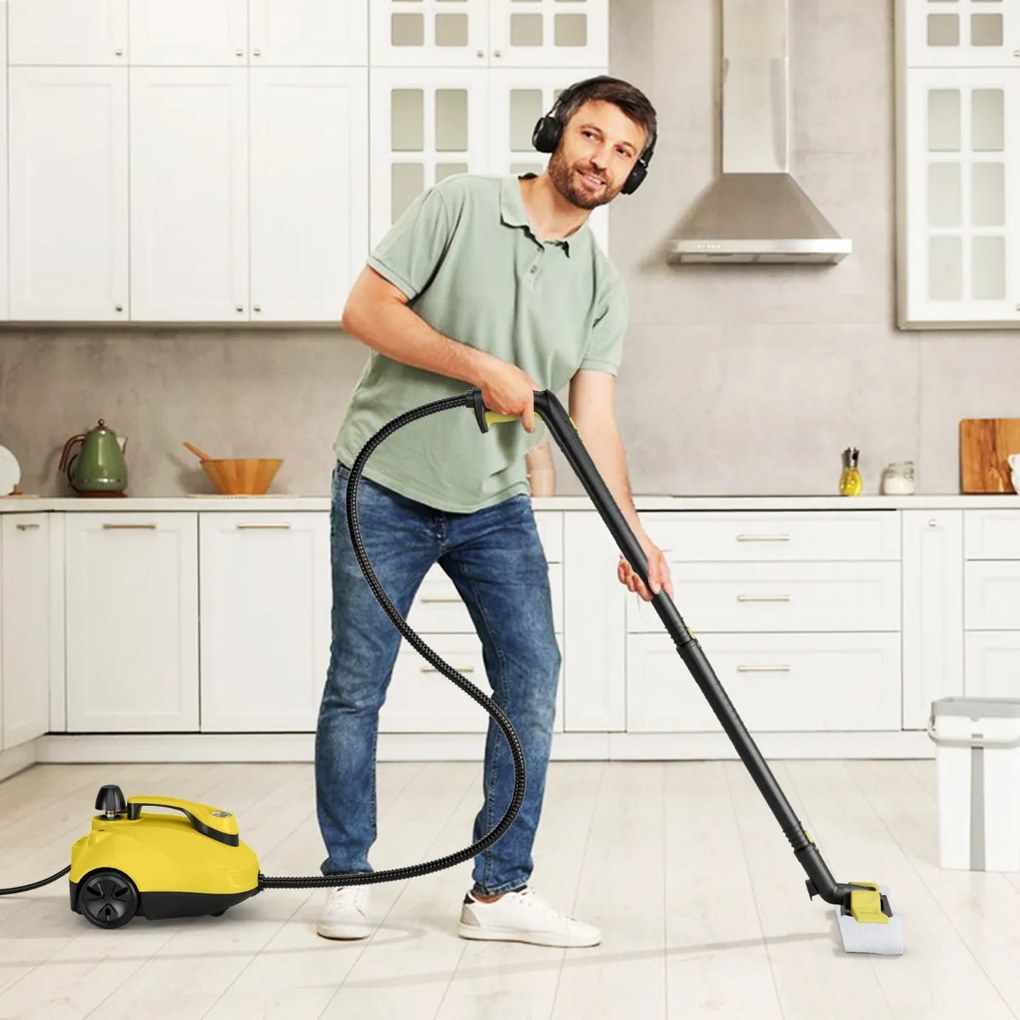 Máquina de limpeza a vapor portátil 2000W com tanque 1,8L de alta pressão 5 bar Máquina de limpeza de carpetes para uso doméstico Amarelo