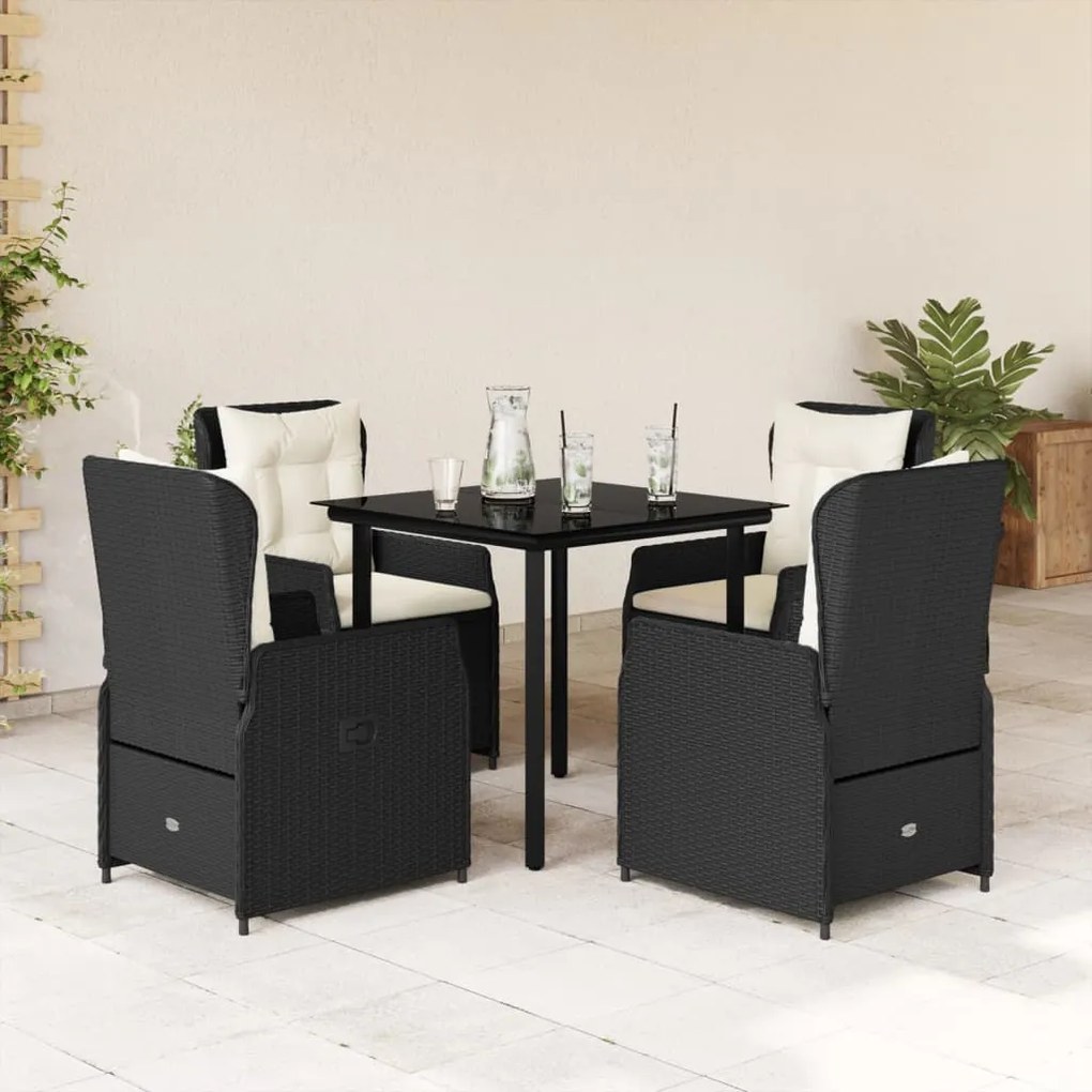 vidaXL 5 pcs conjunto de jantar p/ jardim c/ almofadões vime PE preto