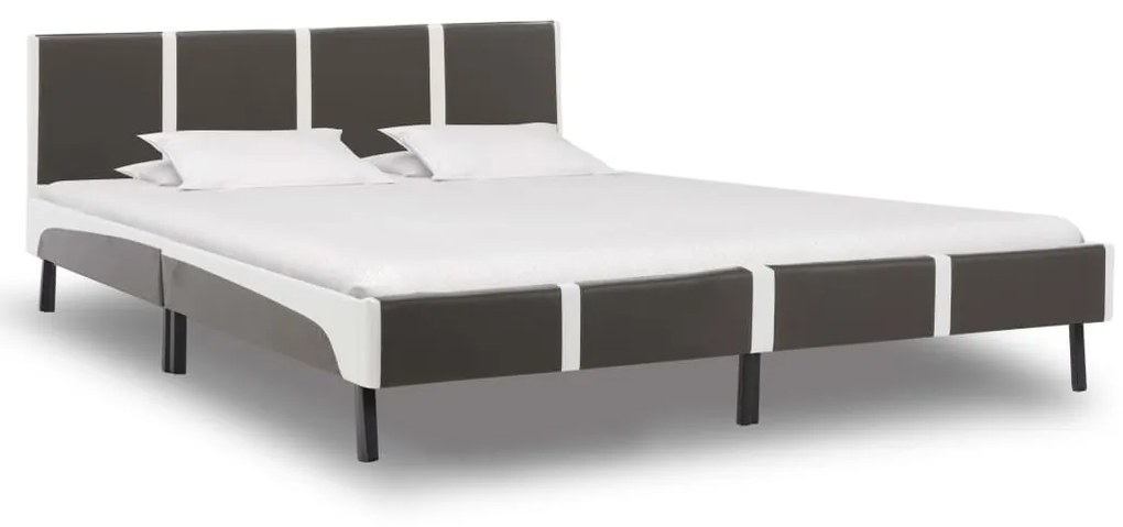 vidaXL Estrutura de cama 180x200 cm couro artificial cinzento e branco