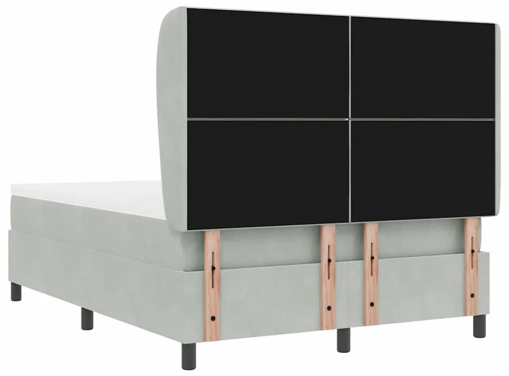 Cama com estrado e colchão cinza claro 140 x 200 cm em veludo