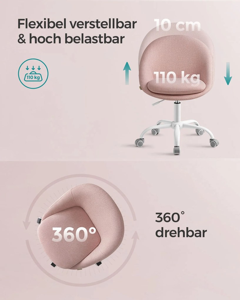 Cadeira para escritório 60 x 60 x (80-90) cm, ajustável em altura, rosa