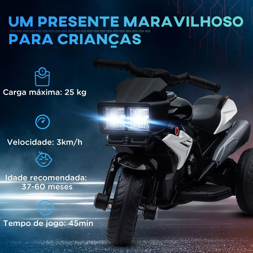 HOMCOM Motocicleta Elétrica Infantil com 3 Rodas para Crianças acima d