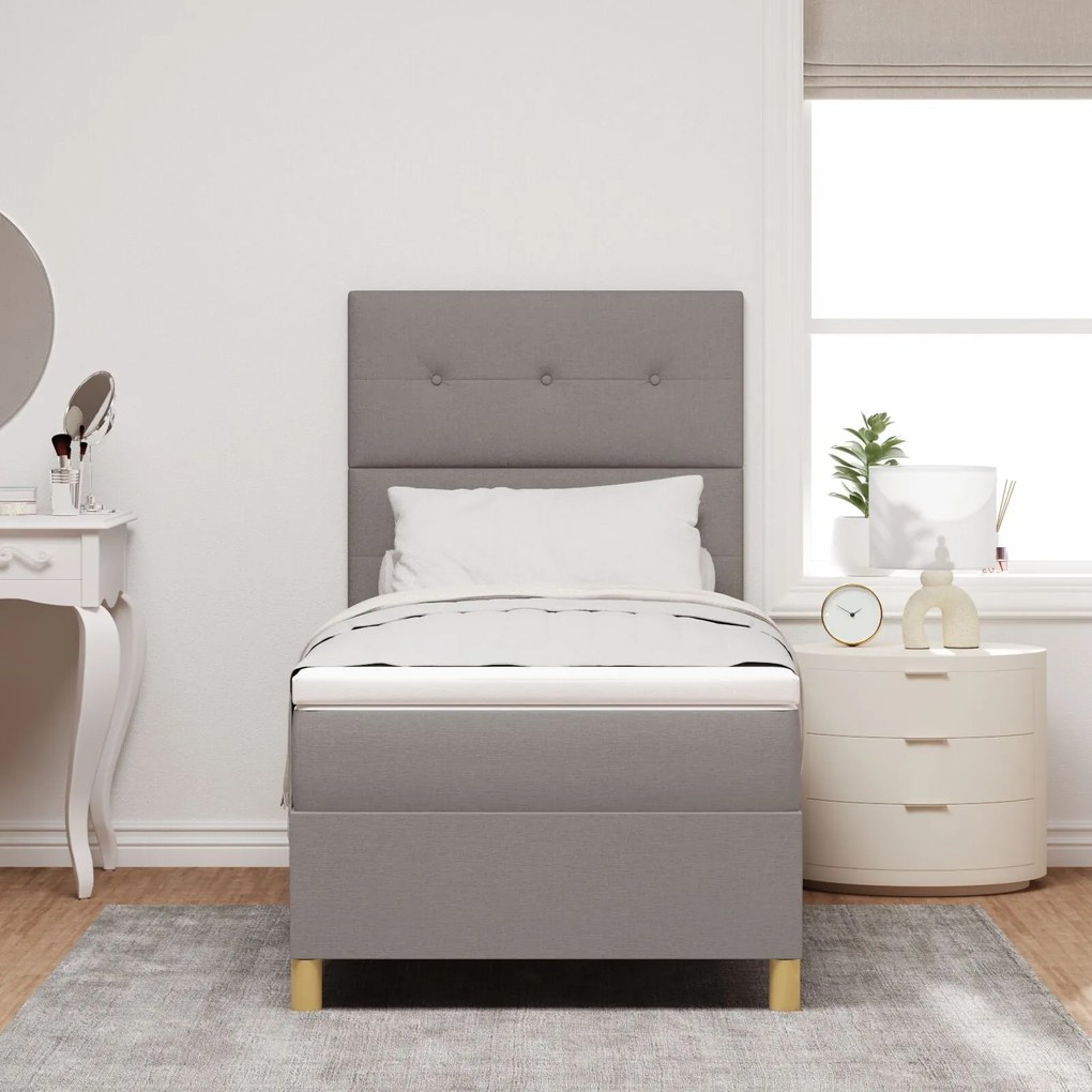 Cama Box com Colchão Taupe 100x200 cm Tecido