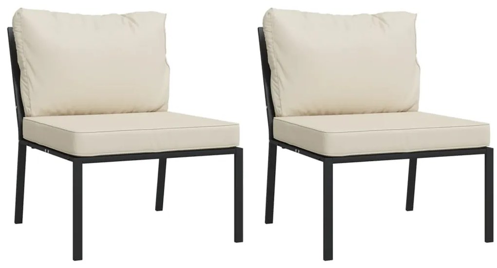 Cadeiras de jardim c/ almofadões cor areia 2 pcs 60x74x79cm aço