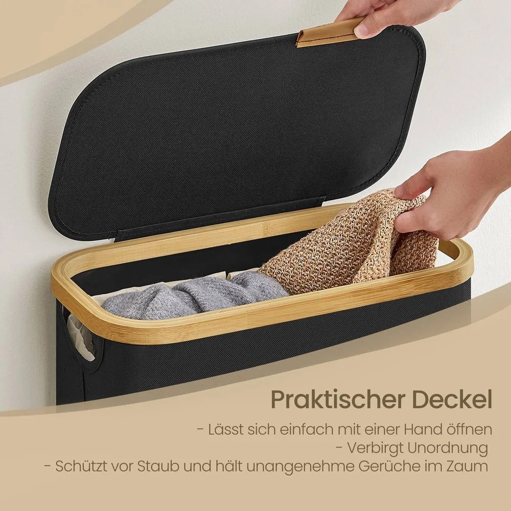 Cesto de bambu para roupa suja de 65 L, 42 x 22,5 x 70,5 cm preto