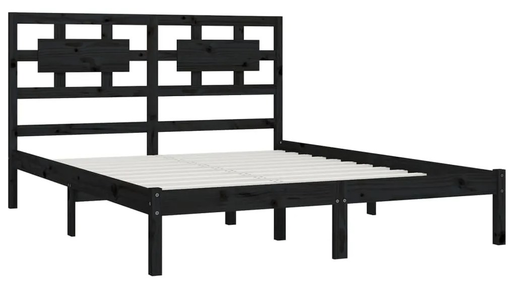 Estrutura de cama king 150x200 cm pinho maciço preto