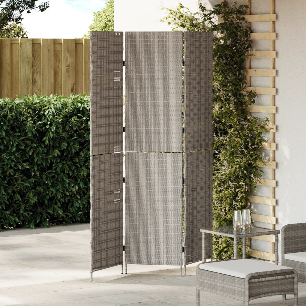 vidaXL Divisor de Ambiente 3 Painéis Dobrável Cinza 147x180 cm Poly Rattan