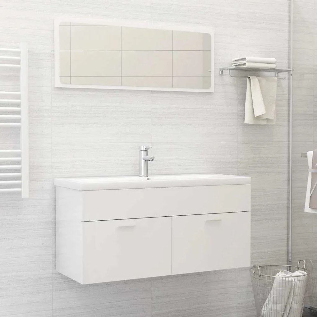 vidaXL 2 pcs conj. móveis casa de banho contraplacado branco brilhante
