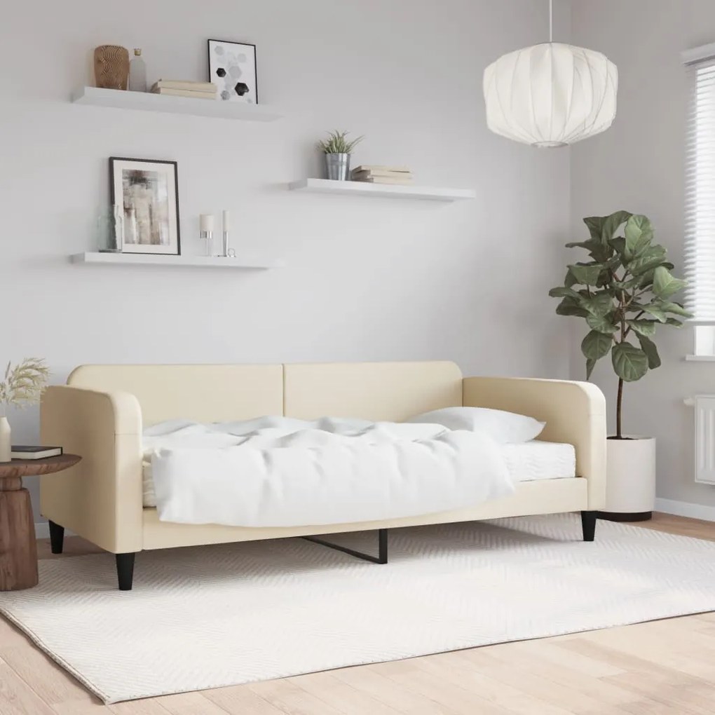 Sofá-cama com colchão 90x200 cm tecido cor creme