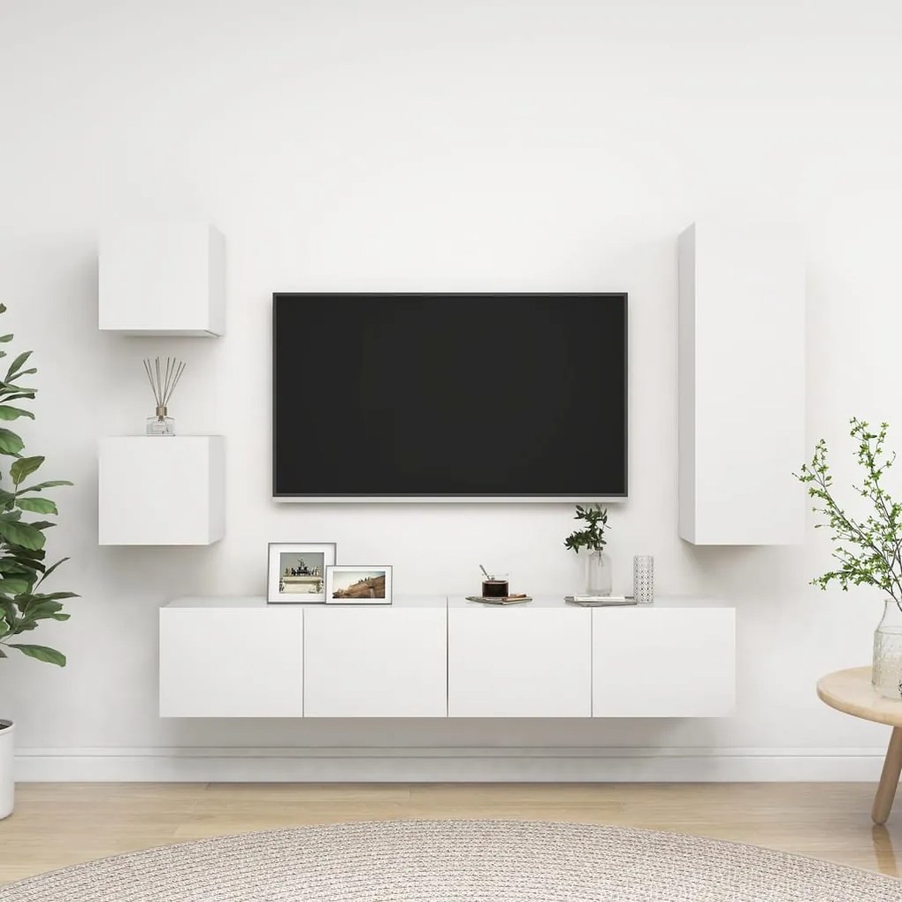 5 pcs conjunto de móveis de TV derivados de madeira branco