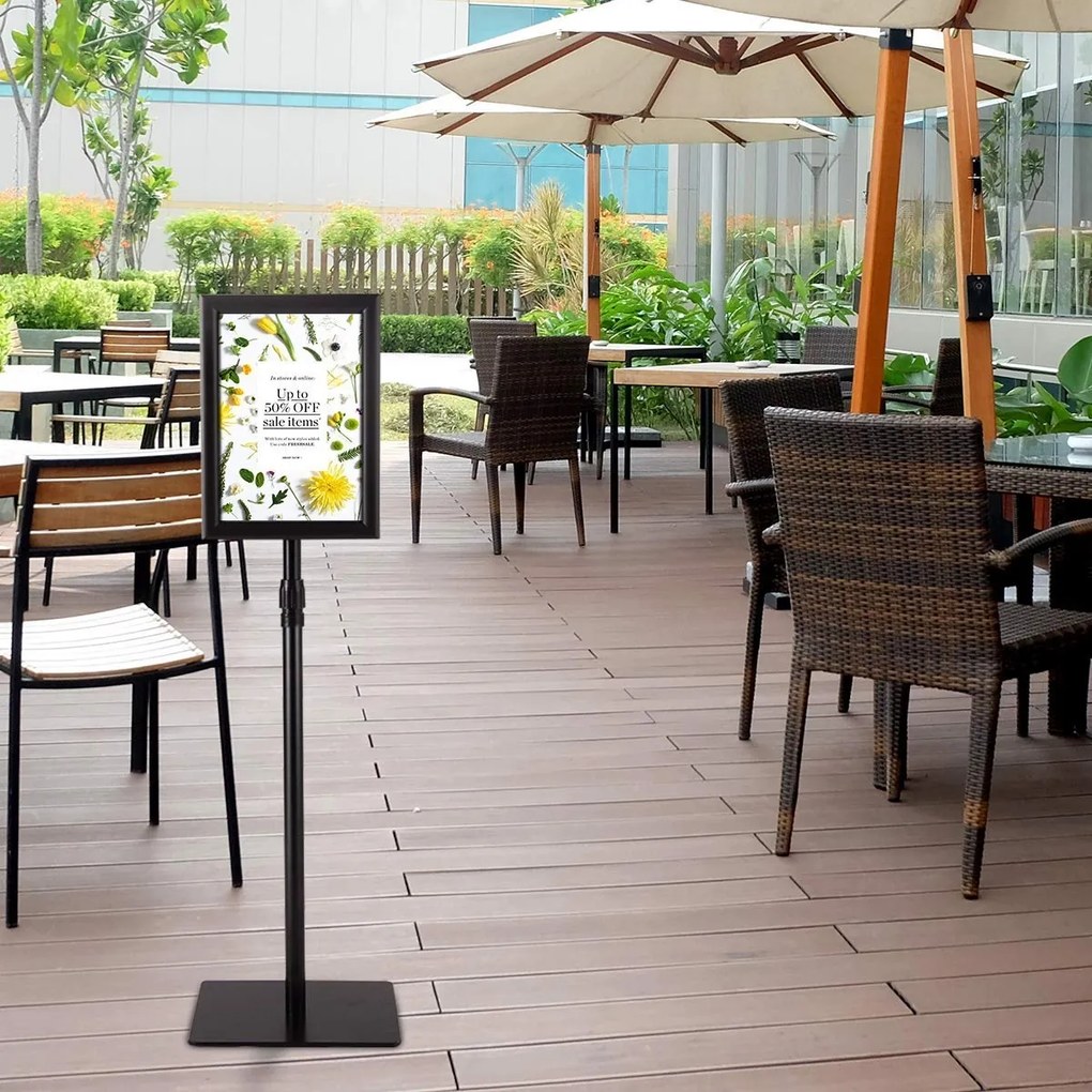 Expositor restaurantes, bares, cafés Ementas, Suporte metálico ajustável A4 Suporte de exposição de chão ajustável 73,5-118 cm Preto