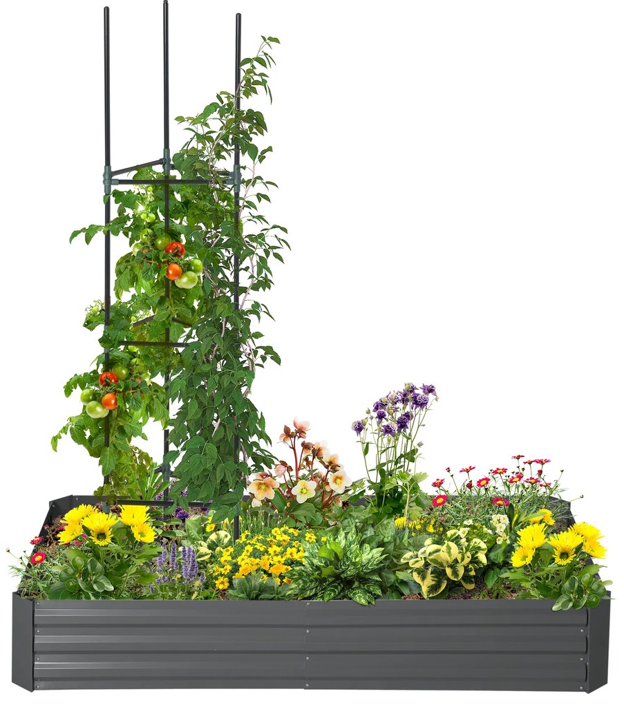 Outsunny Canteiro de Jardim Floreira Retangular em Metal com Tutores para Tomates e Plantas Trepadeiras 180x90x29,5 cm | Aosom Portugal
