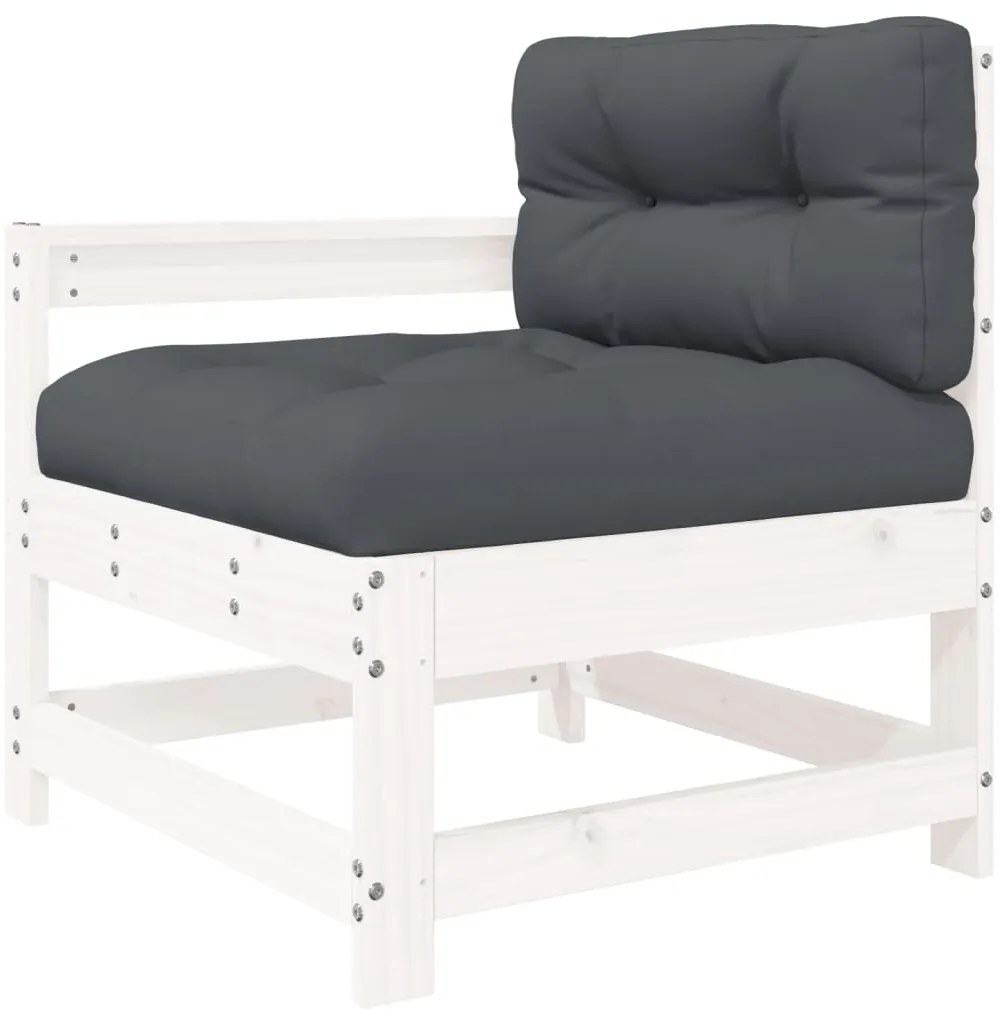 7pcs conjunto lounge jardim c/ almofadões madeira maciça branco