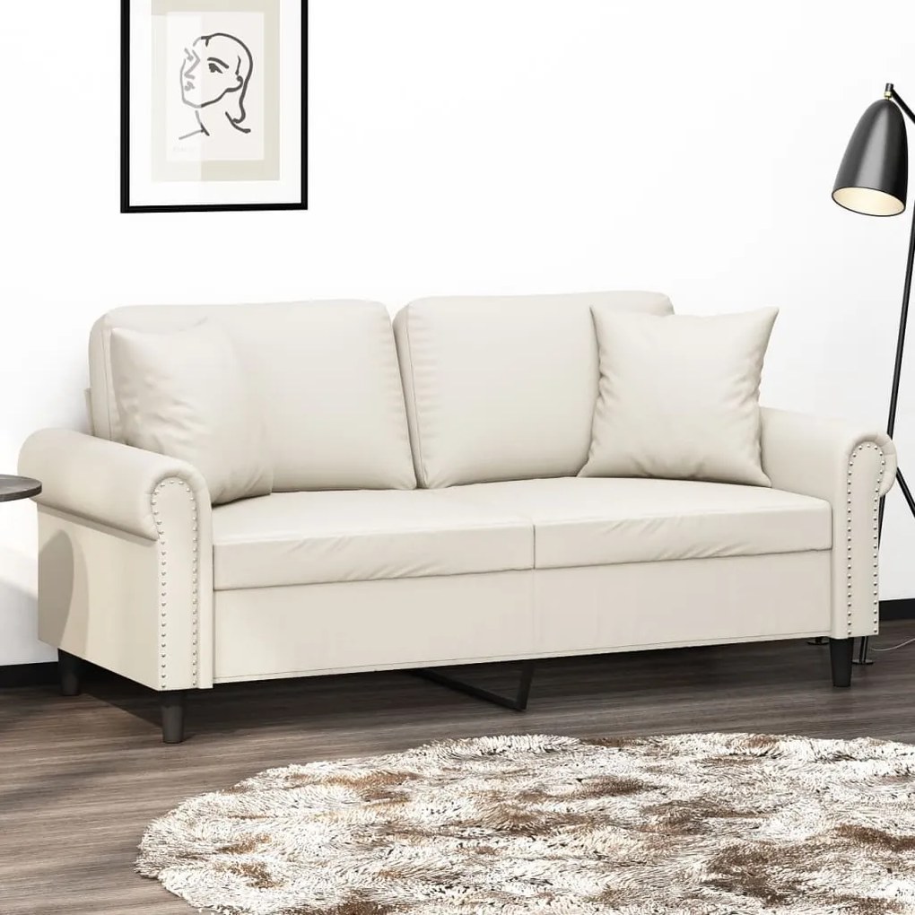 vidaXL Sofá 2 lugares c/ almofadas/almofadões 140cm couro artif. creme