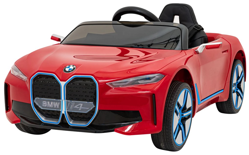 Carro elétrico para Crianças 12V BMW I4 Rodas de EVA, Assento de couro Vermelho