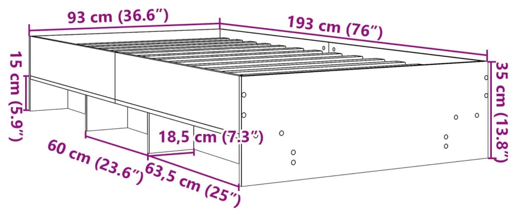 Estrutura cama 90x190 cm derivados de madeira cinzento sonoma