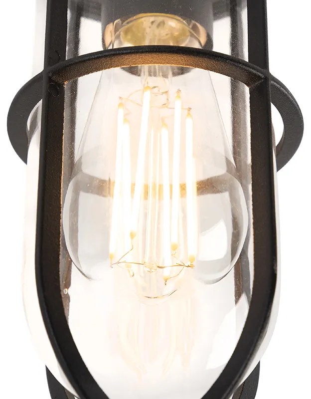Candeeiro de teto exterior rústico preto com vidro IP44 - Elza
